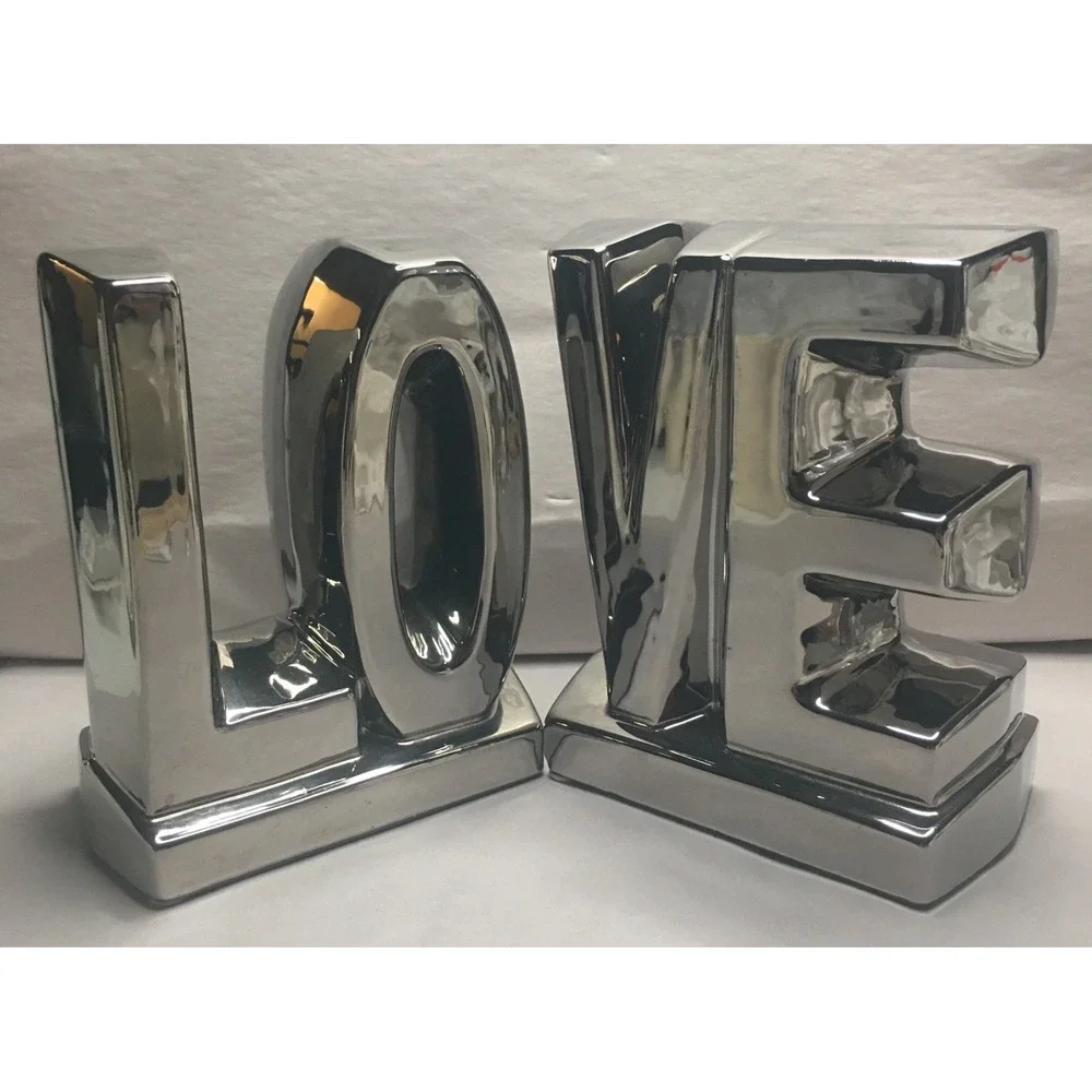 PIER 1 Imports LOVE Bookends Mirrored Silver Valentine's Gift Read Description